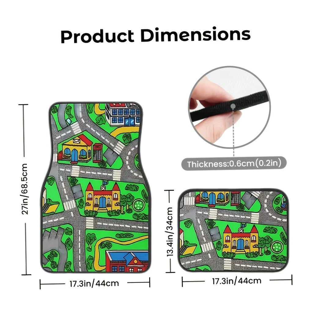 4pcs 90s Retro Racing Track Car Floor Mat Set