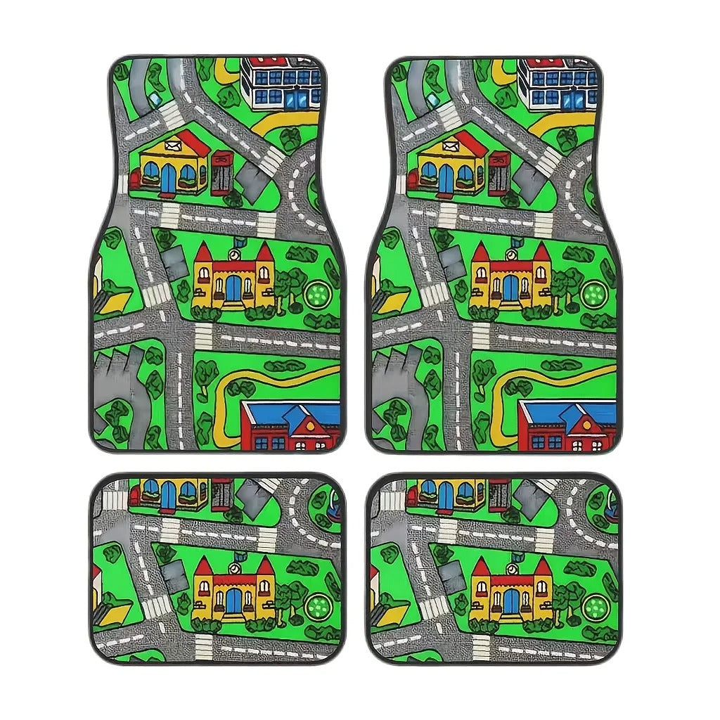 4pcs 90s Retro Racing Track Car Floor Mat Set