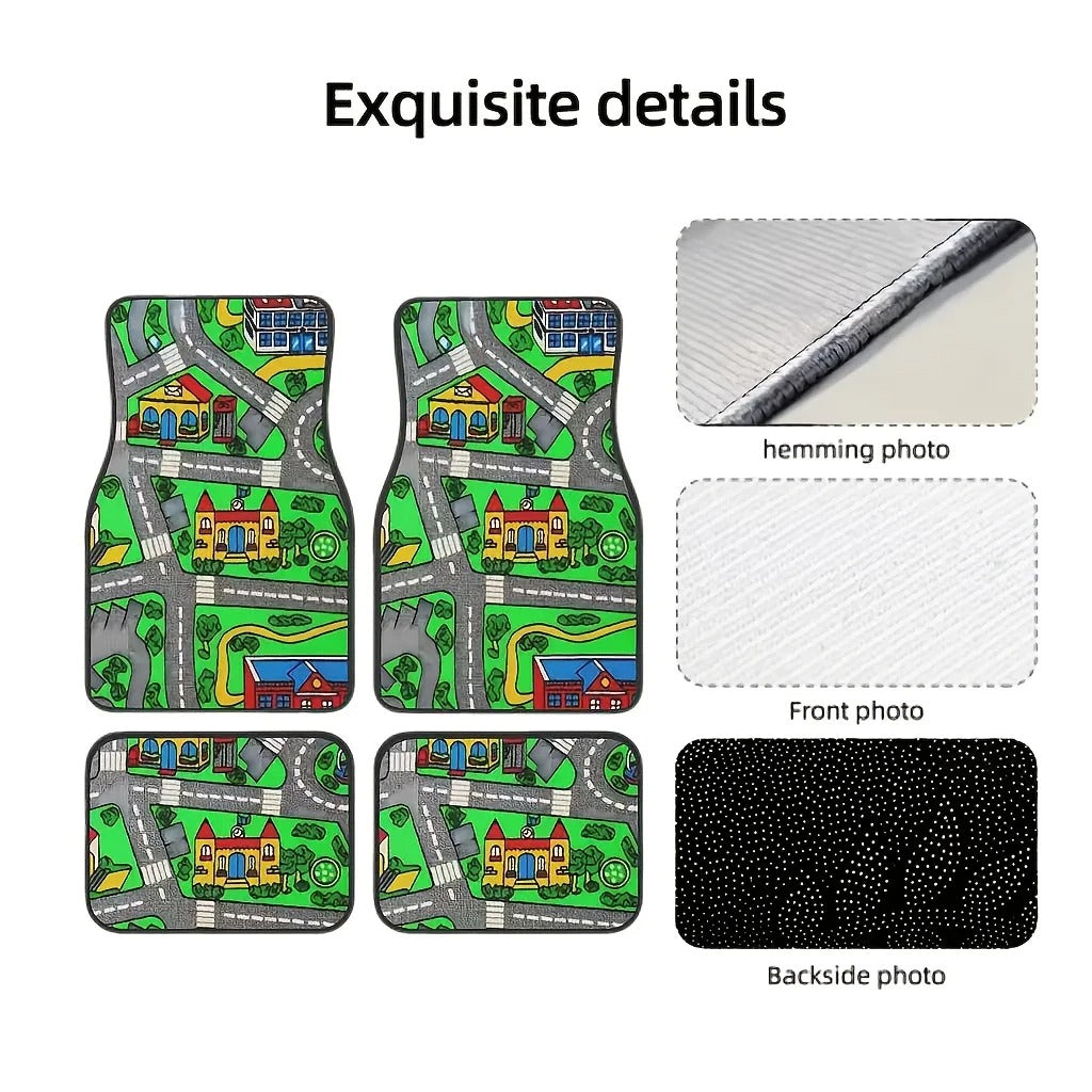 4pcs 90s Retro Racing Track Car Floor Mat Set